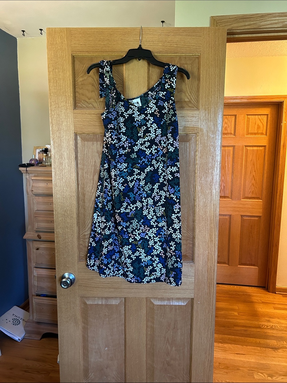 CAbi Navy Floral Sleeveless Midi Dress with Blue and White Blossoms